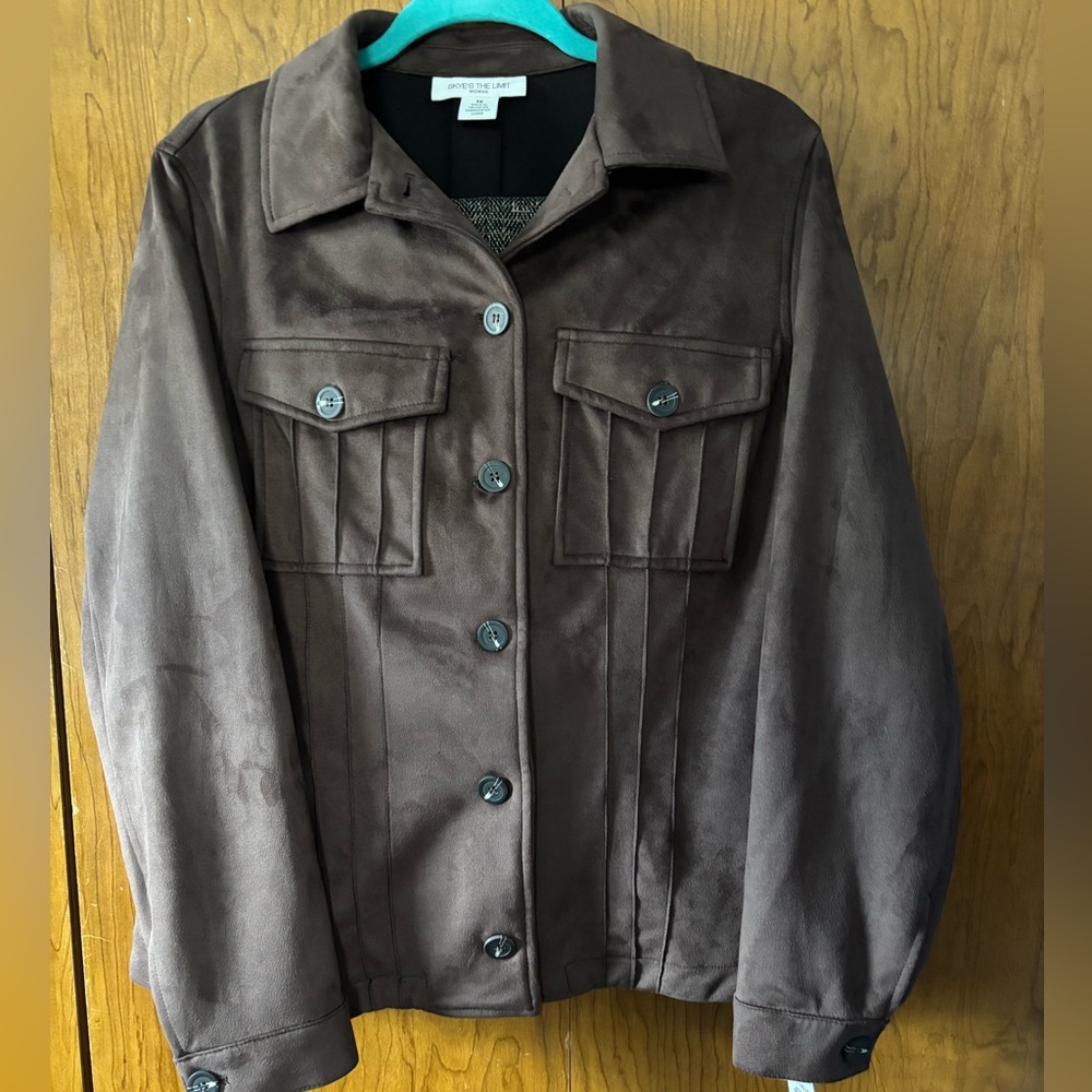 Skye's the Limit Brown Faux Suede Button-Up Jacket 1X